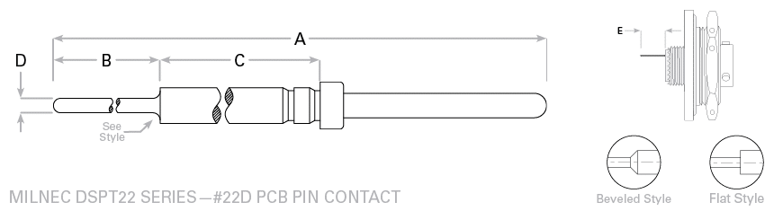 38999 Series 2 #22 PCB Pin Contact Drawing