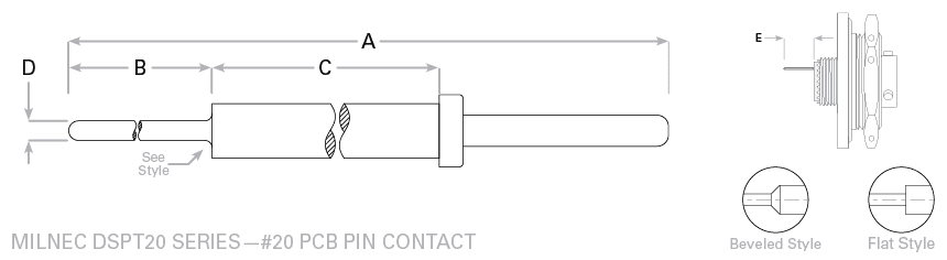 38999 Series 2 #20 PCB Pin Contact Drawing